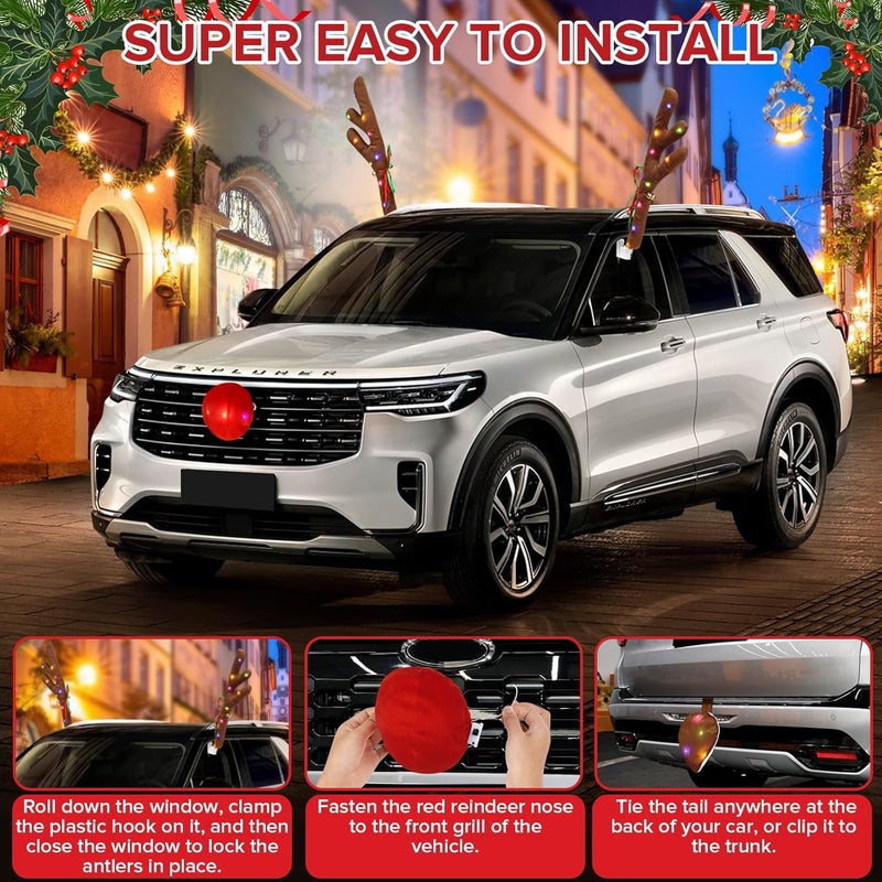 Angooni Charming Christmas Car Decoration, Festive Reindeer Kit, LED Reindeer Christmas Decoration for Car, Nice Gift for Families & Friends, Suitable for Jeeps, Trucks, Golf Carts... - Image 4